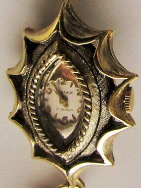 Vintage Nurses Watch Gold-Tone Chain 1970s Turquoise Stone 17-Jewel Wind-Up X251